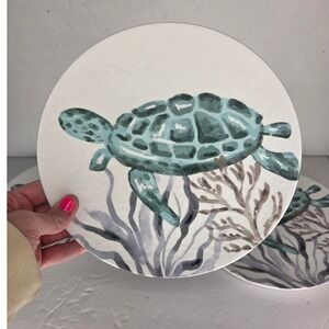 At‎ Home Ty Pennington Sea Turtle Melamine Salad Plate Set of 4 Coastal Blue 9in
